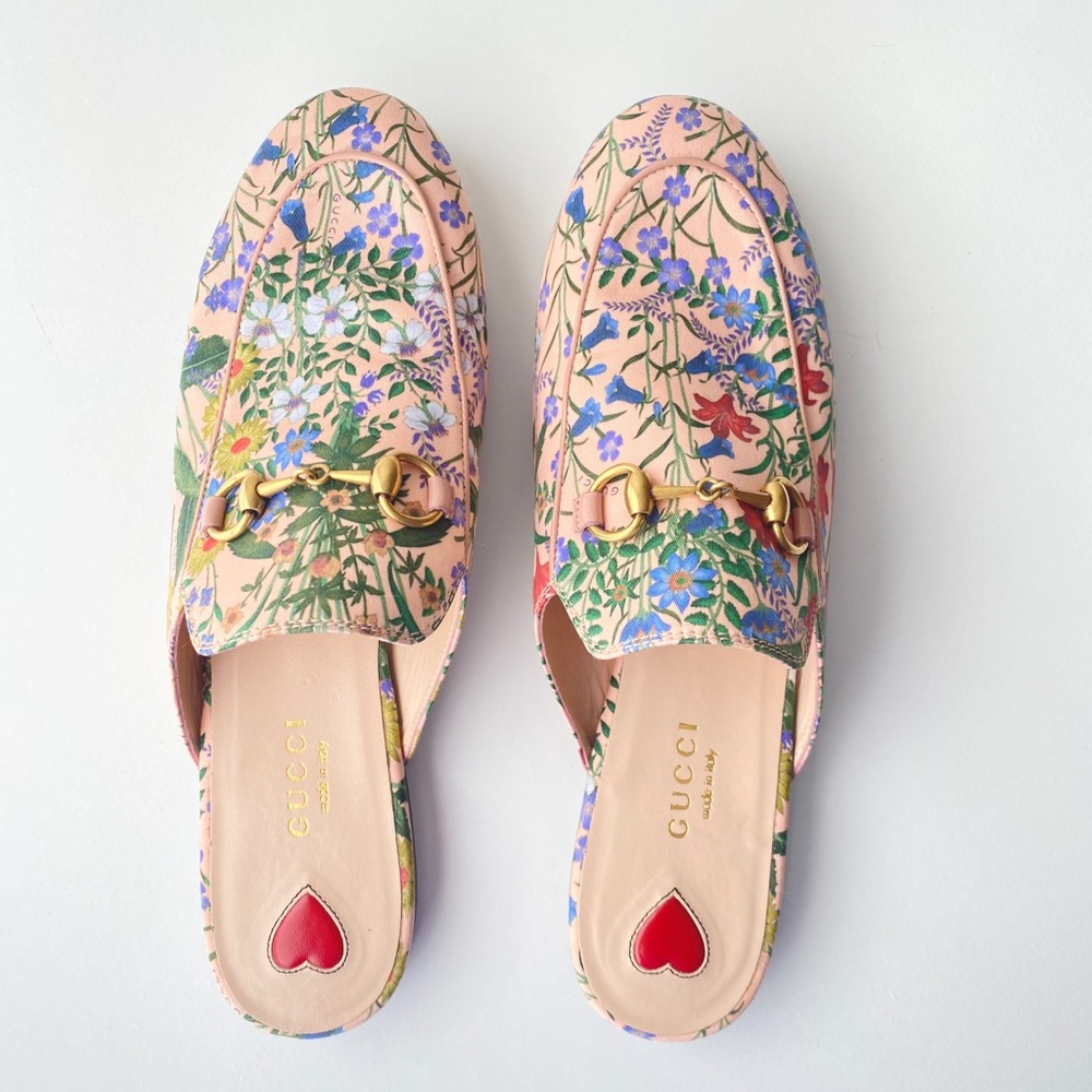 GUCCI Flora Pink Princetown Slippers